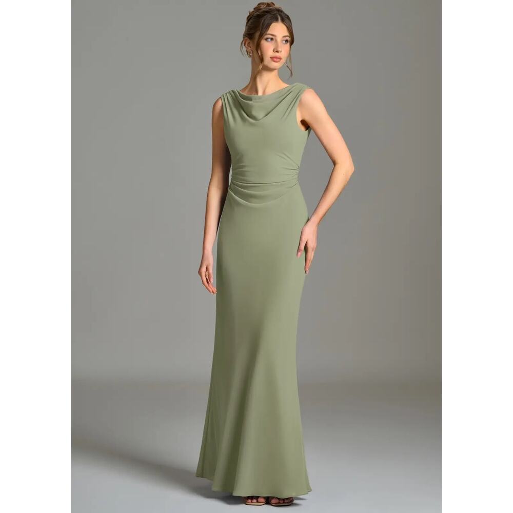Azazie Kieryn Pistachio Cowl Back Chiffon Bridesmaid Dress Formal Gown A10